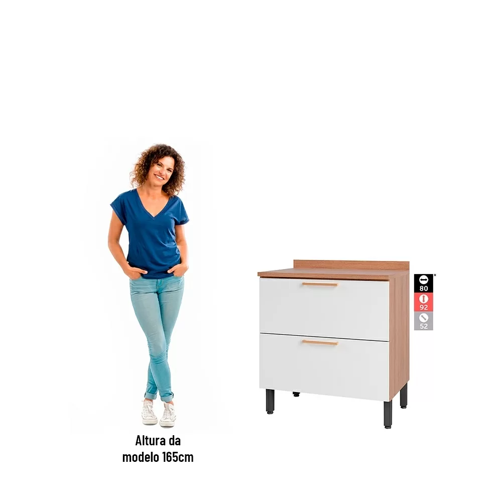BALCÃO 0.80CM 2 PORTAS BASC. C/TAMPO AVELA MEL/BRANCO 907101 A92XL80XP52 TELASUL 