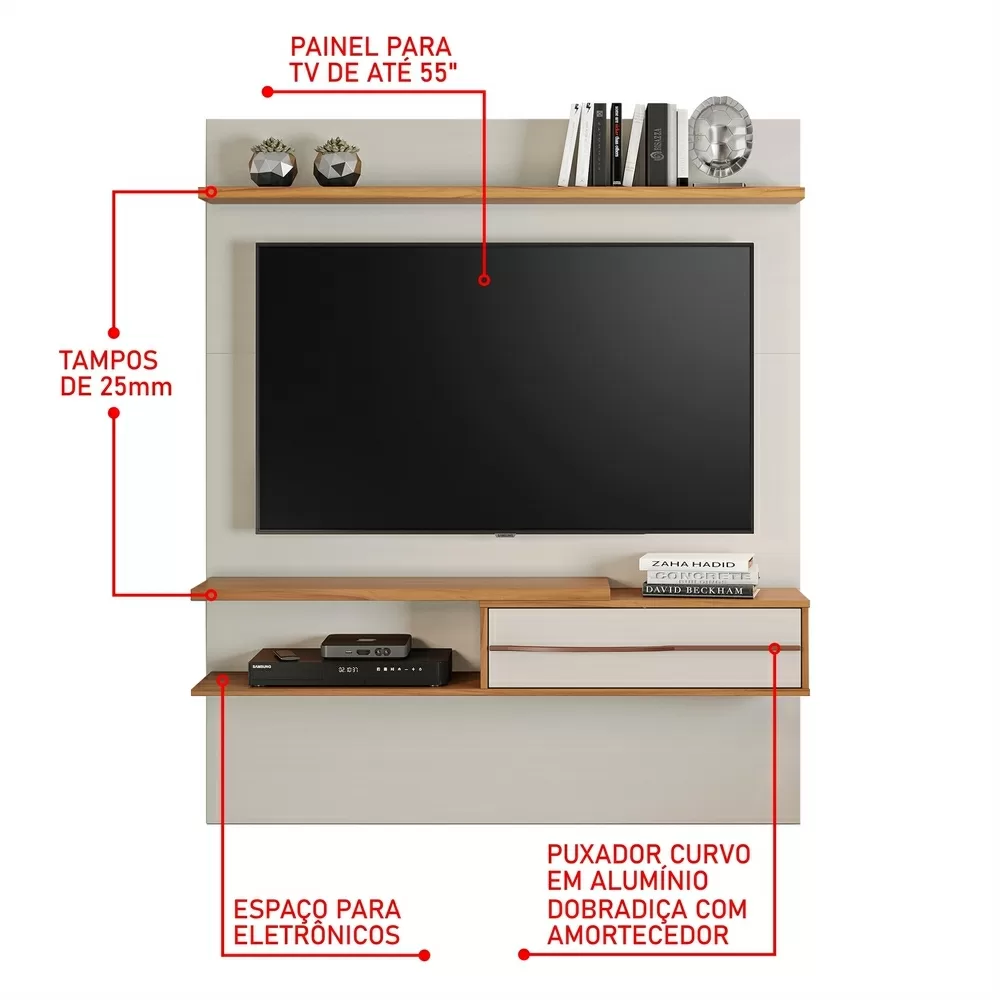 PAINEL 1.35M PARA TV ATE 55 NT 1155 250 OFF WHITE/FREIJO A160XL135XP29 36KG NOTAVEL