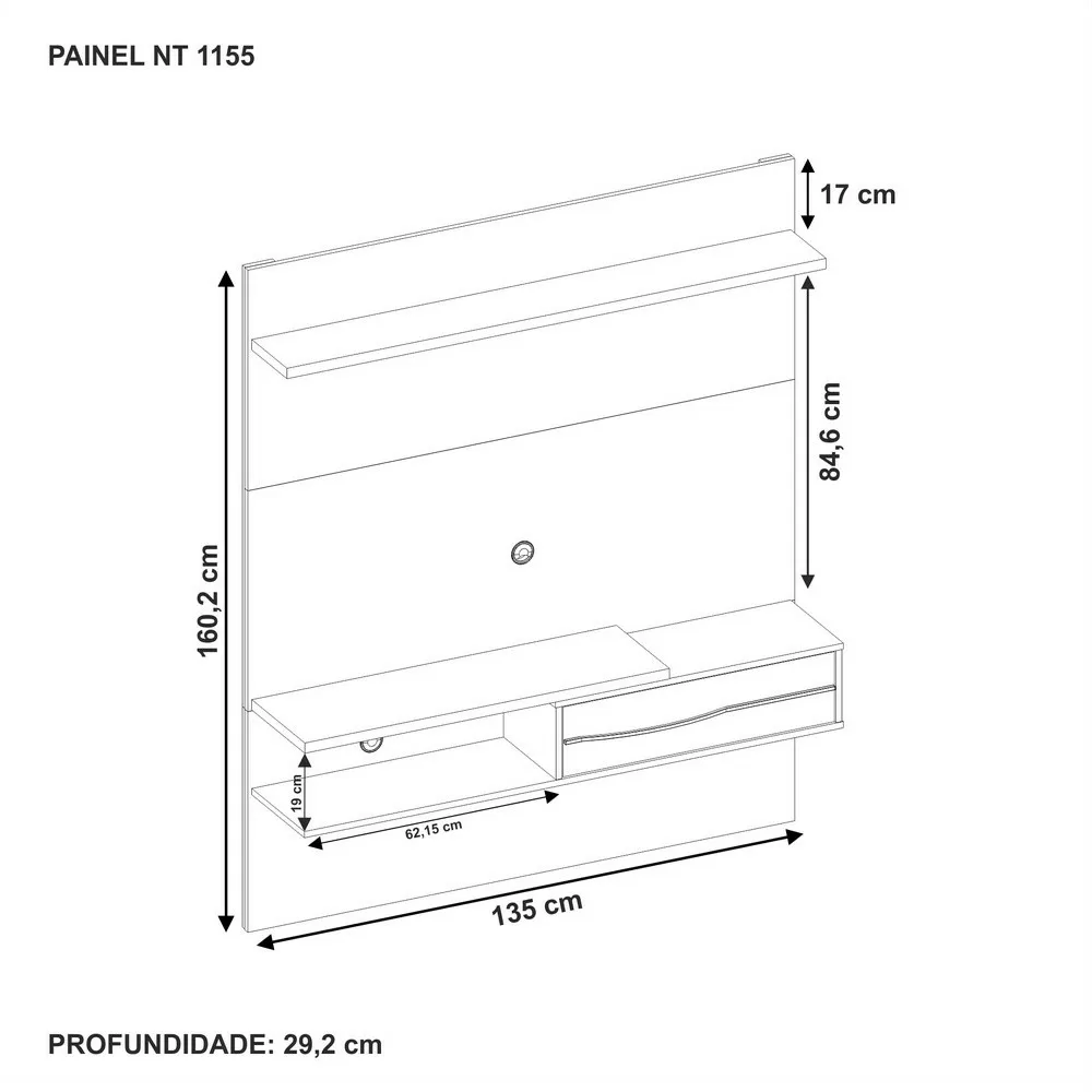 PAINEL 1.35M PARA TV ATE 55 NT 1155 250 OFF WHITE/FREIJO A160XL135XP29 36KG NOTAVEL