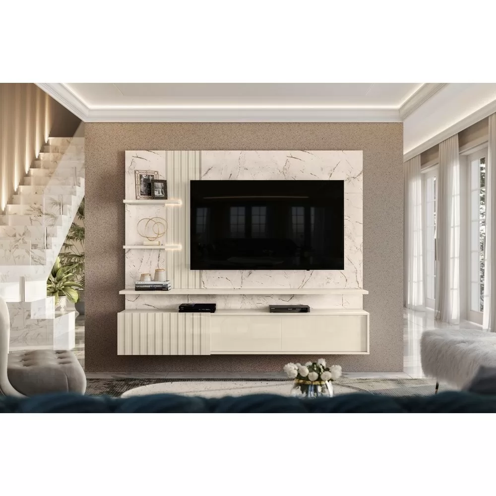 PAINEL 2.00M PARA TV ATE 65 ATENA CALACATA/OFF WHITE A167XL200XP35 MADETEC