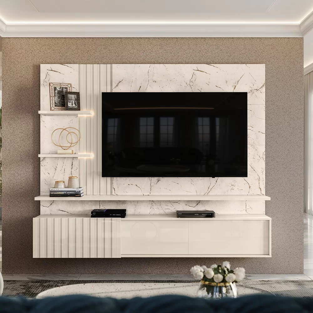 PAINEL 2.00M PARA TV ATE 65 ATENA CALACATA/OFF WHITE A167XL200XP35 MADETEC 