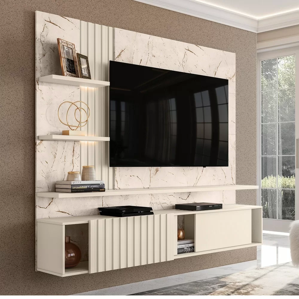 PAINEL 2.00M PARA TV ATE 65 ATENA CALACATA/OFF WHITE A167XL200XP35 MADETEC 