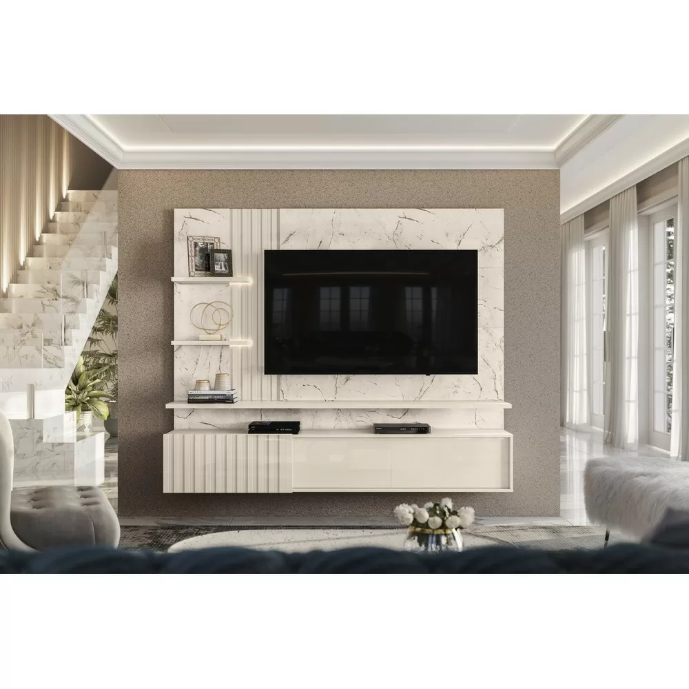 PAINEL 2.00M PARA TV ATE 65 ATENA CALACATA/OFF WHITE A167XL200XP35 MADETEC 