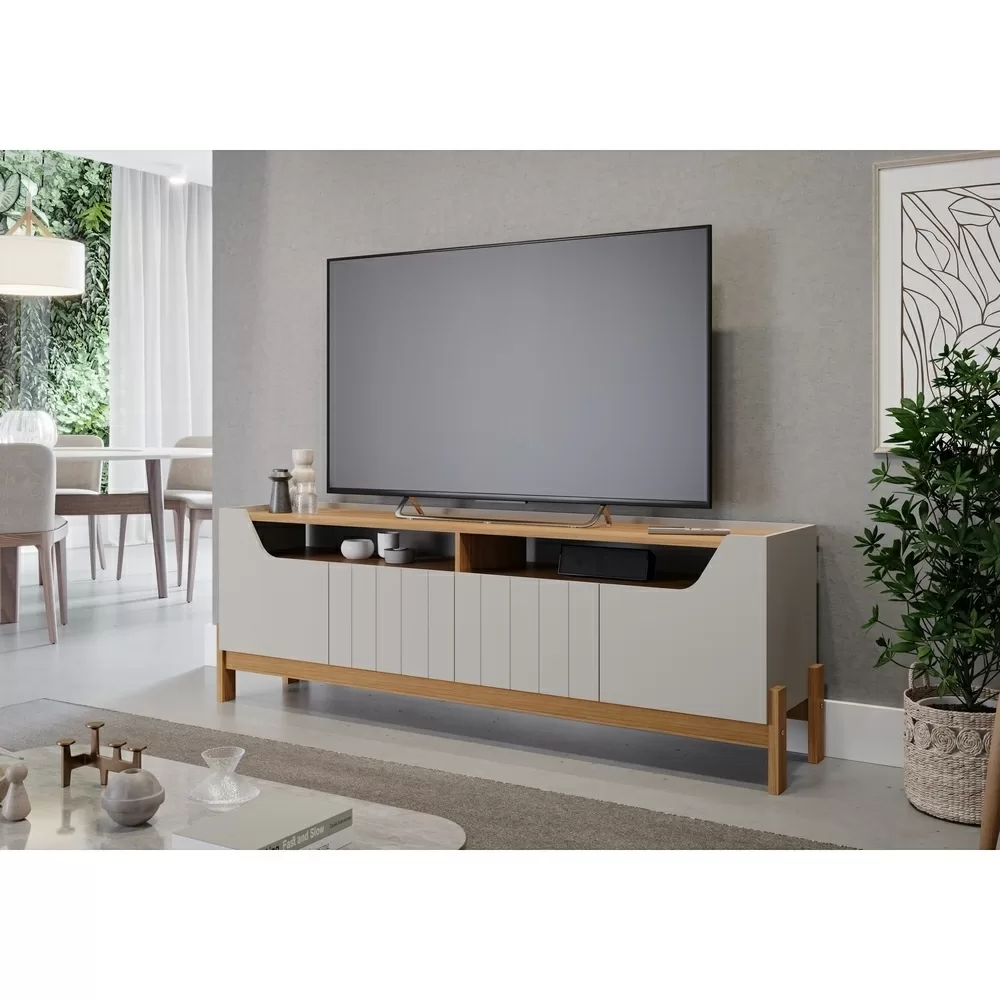 RACK 1.85M BANCADA MOEMA PARA TV ATE 65 OFFWHITE/NATURE MDF A62XL180XP40 PERMOBILI