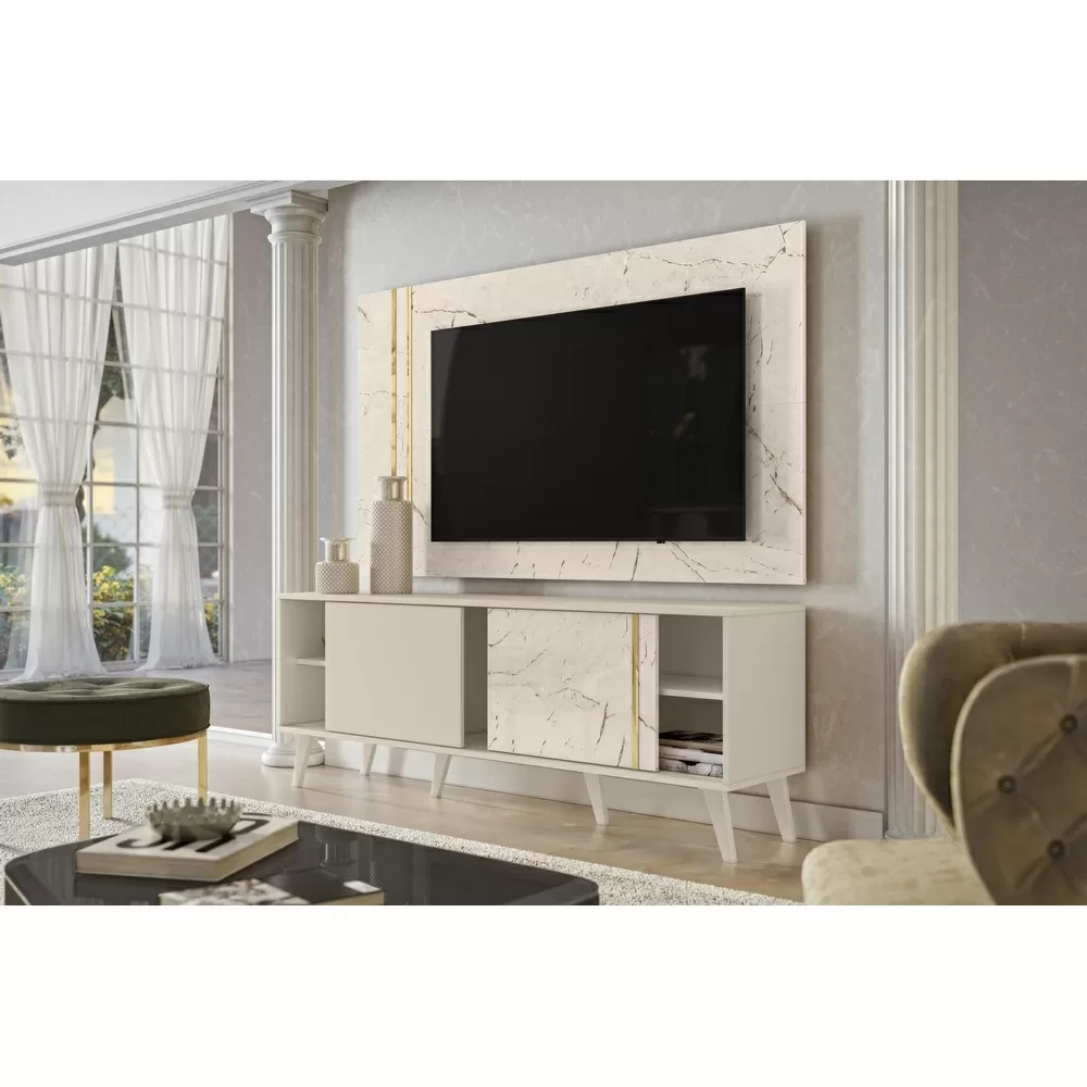 RACK + PAINEL COMBO 1.60M PARA TV ATE 60 CRONOS CALACATA/OFF A130XL160XP36 MDP MADETEC 