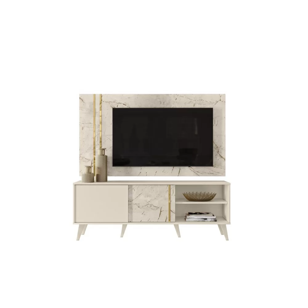 RACK + PAINEL COMBO 1.60M PARA TV ATE 60 CRONOS CALACATA/OFF A130XL160XP36 MDP MADETEC 