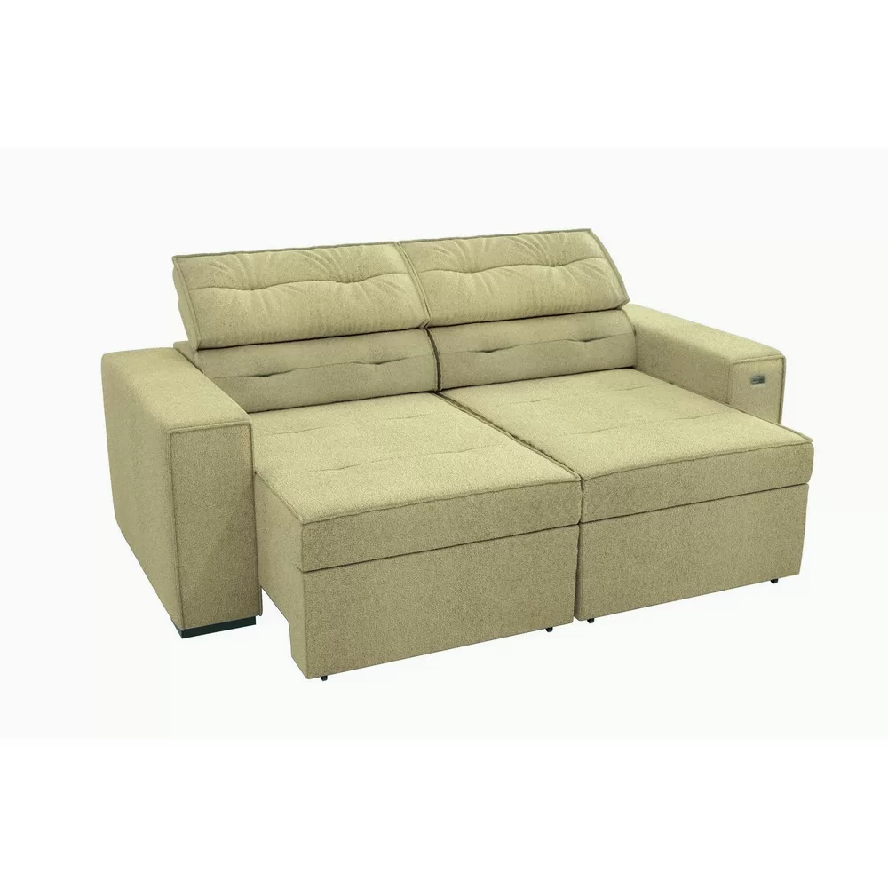 SOFA 3 LUGARES 2.06M RETRATIL/RECLINAVEL LEONE TEC BOUCLE BEGE A058 KAPPESBERG 
