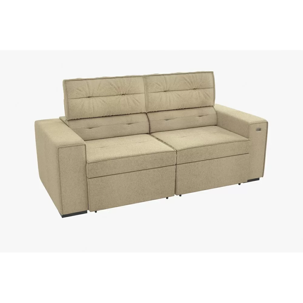 SOFA 3 LUGARES 2.06M RETRATIL/RECLINAVEL LEONE TEC BOUCLE BEGE A058 KAPPESBERG 