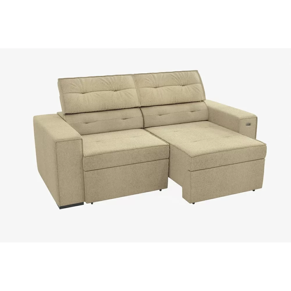 SOFA 3 LUGARES 2.06M RETRATIL/RECLINAVEL LEONE TEC BOUCLE BEGE A058 KAPPESBERG 