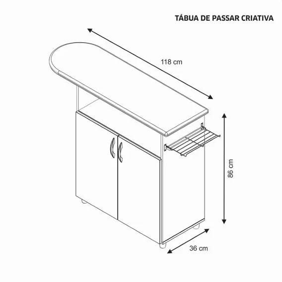 MESA DE PASSAR CRIATIVA BRANCA 15/12MM A86XL118XP36 NOTAVEL 
