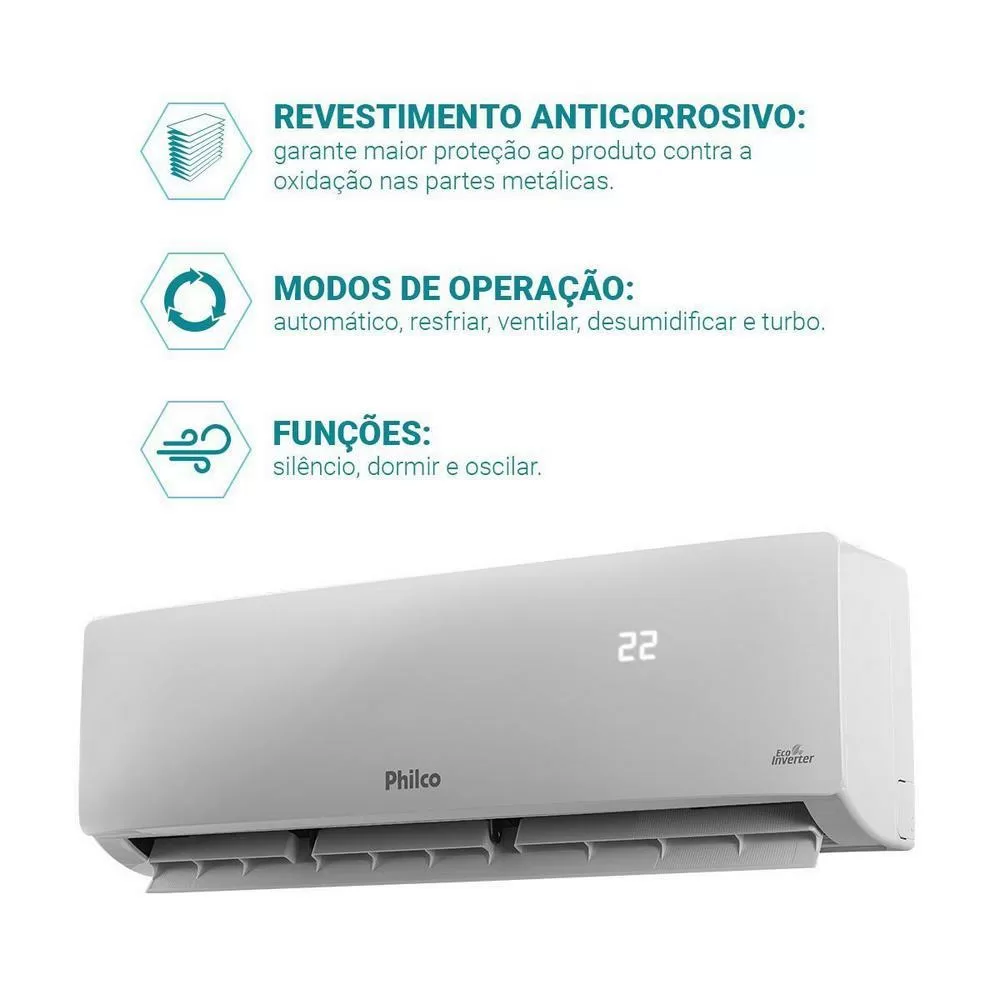 AR CONDICIONADO SPLIT PHILCO INVERTER 12000 BTUS FRIO PAC12FC BRANCA 220V 
