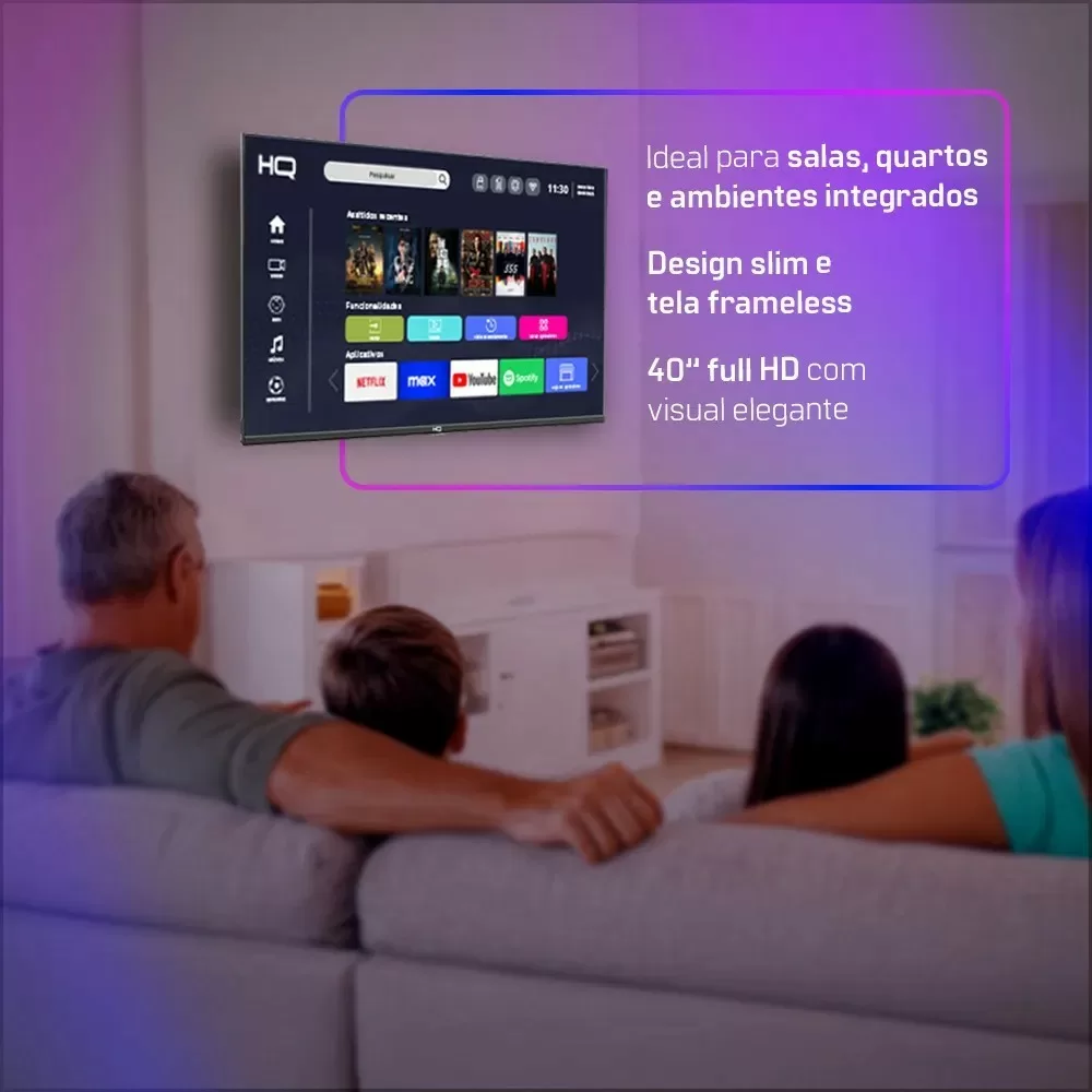 TV LED SMART 40" HQ FHD HQS40NK ANDROID 3 HDMI 2 USB PRETA BIVOLT 