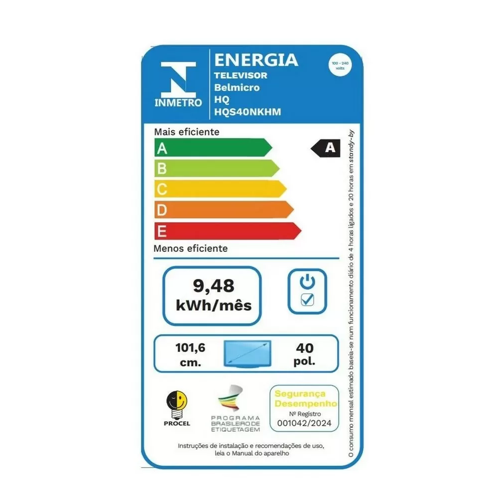 TV LED SMART 40" HQ FHD HQS40NK ANDROID 3 HDMI 2 USB PRETA BIVOLT 