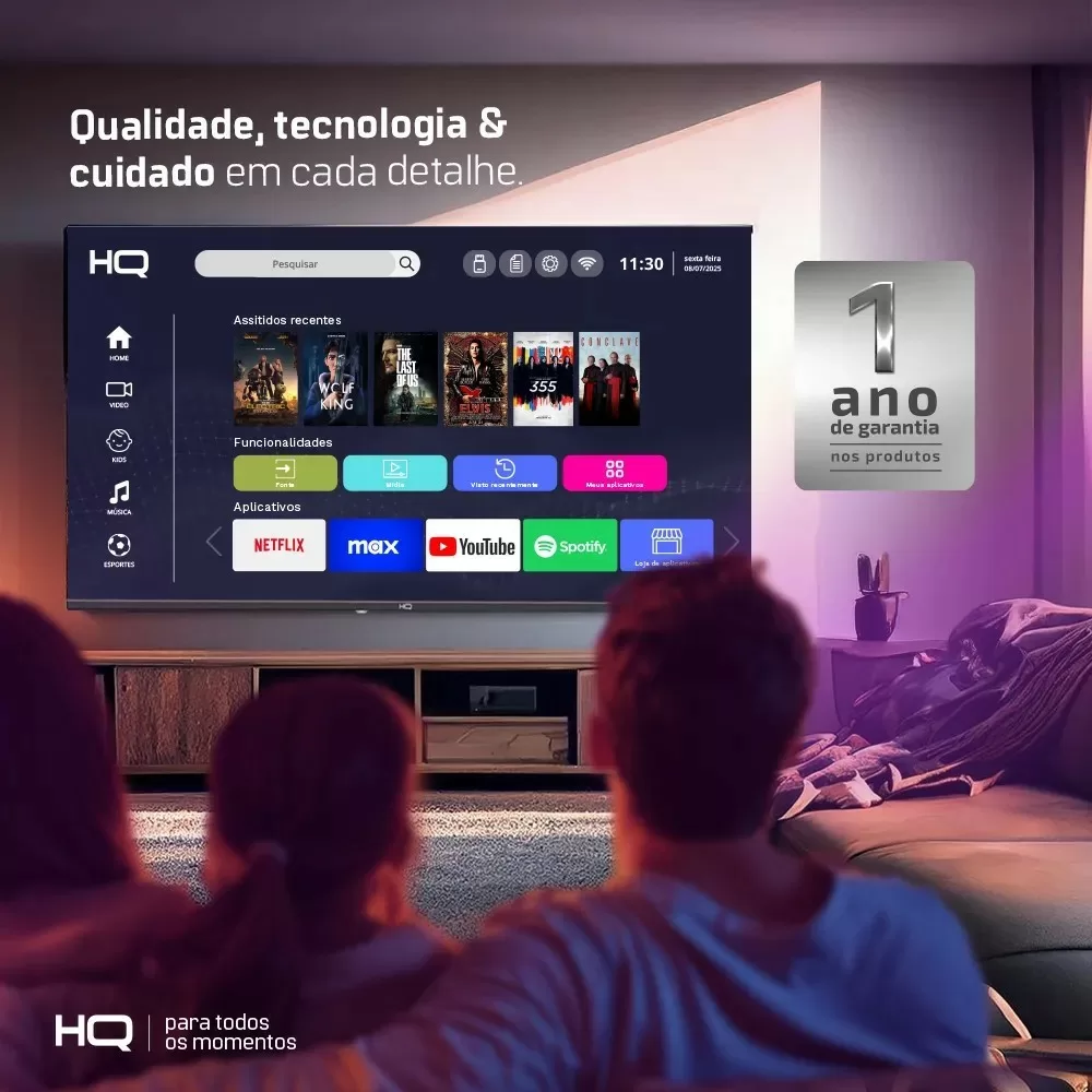 TV LED SMART 40" HQ FHD HQS40NK ANDROID 3 HDMI 2 USB PRETA BIVOLT 