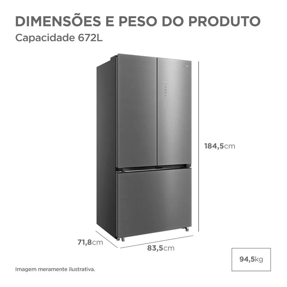 GELADEIRA MIDEA FROST FREE MULTIDOOR MDRM905MMD463 INVERTER 672L