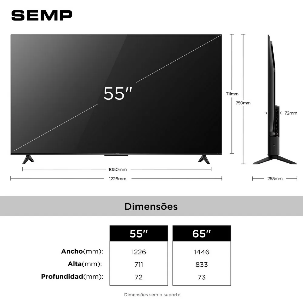 TV LED SMART 55" SEMP 55S62R UHD 4K ROKU TV 3 HDMI 1 USB PRETA BIVOLT 