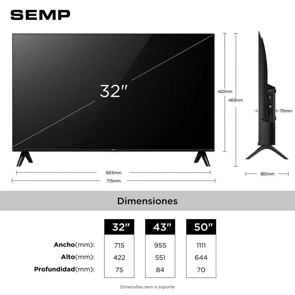 TV LED SMART 32 SEMP HD 32S42R ROKU TV 3 HDMI 1 USB PRETA BIVOLT 