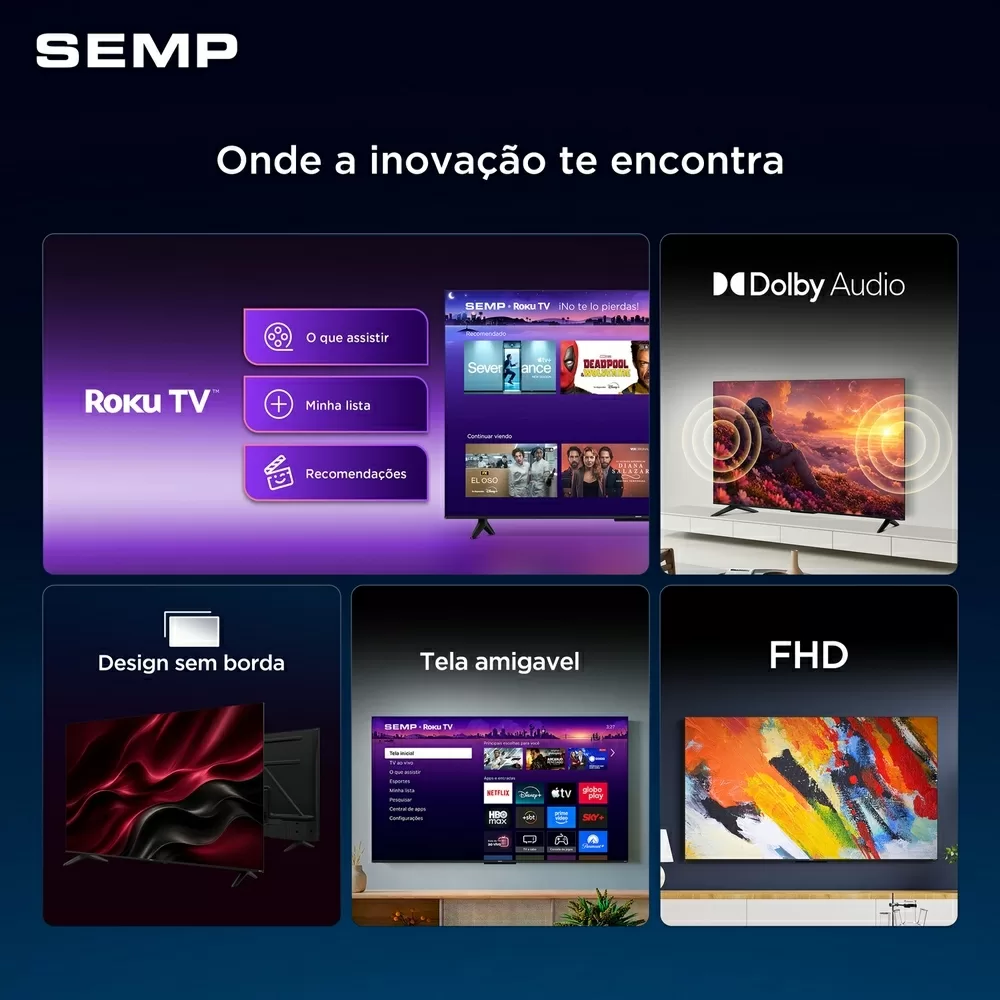 TV LED SMART 32 SEMP HD 32S42R ROKU TV 3 HDMI 1 USB PRETA BIVOLT 