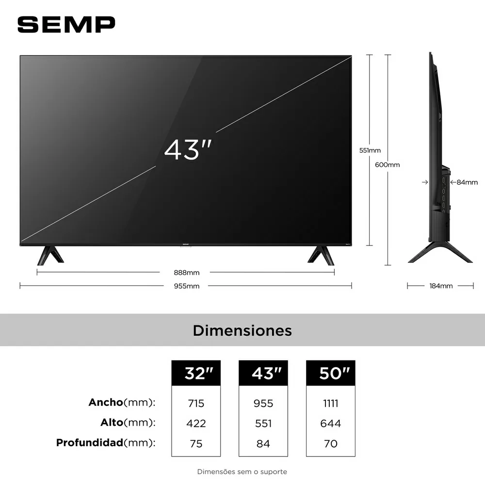 TV LED SMART 43 SEMP HD 43S42R ROKU TV 3 HDMI 1 USB PRATA BIVOLT 