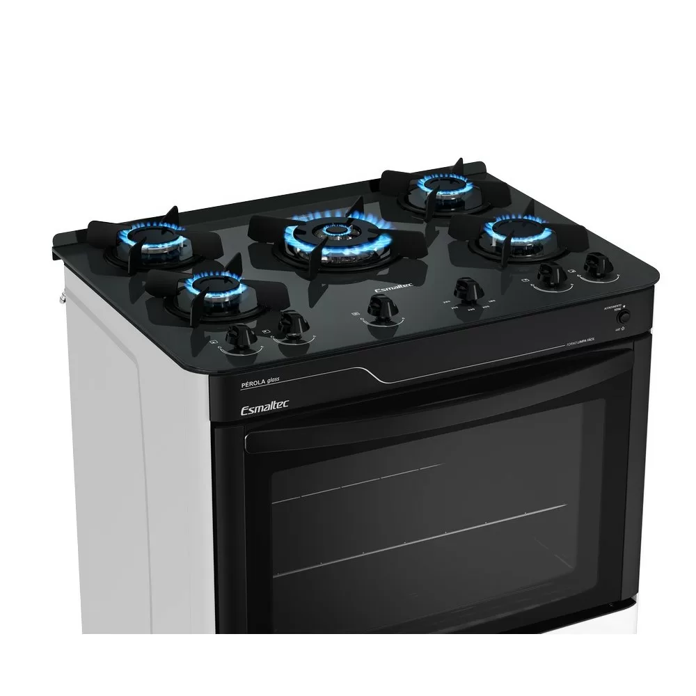 FOGAO 5 BOCAS ESMALTEC PEROLA GLASS 5115 BRANCO BIVOLT