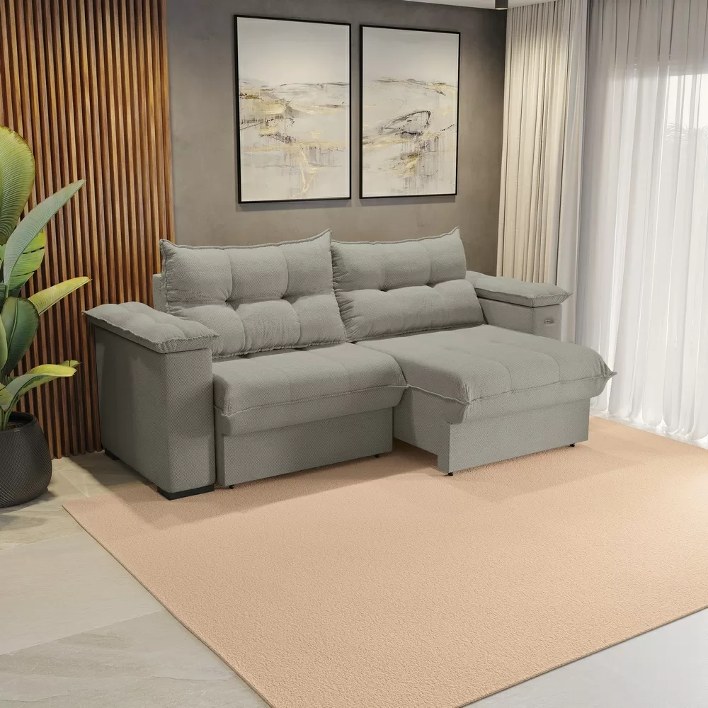 SOFÁ 3 LUGARES 2.30M RETRÁTIL/RECLINÁVEL ORION TEC SUEDE MESCLA A074 CINZA/BRANCO KAPPESBERG