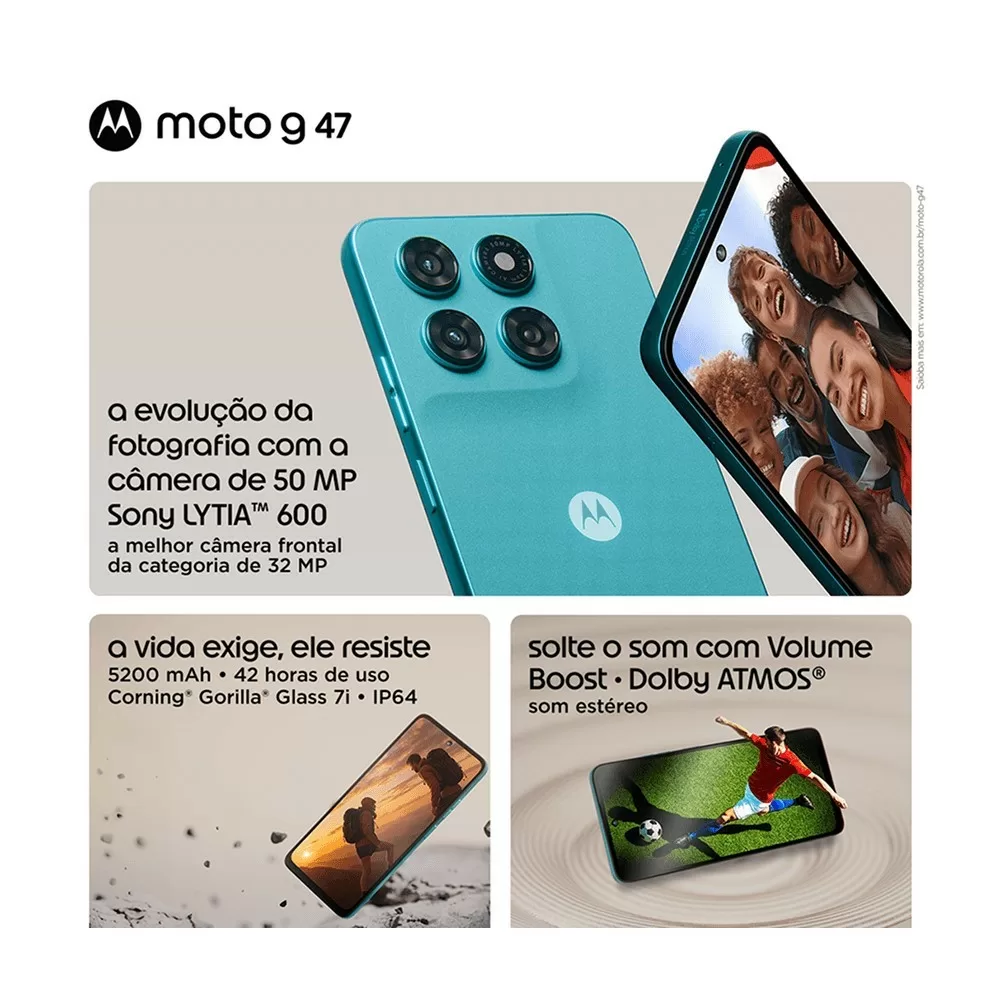 SMARTPHONE MOTOROLA MOTO G47 5G 256GB XT2625-1 8GB RAM BOOST ANDROID 16 TELA 6,7" GRAFITE 