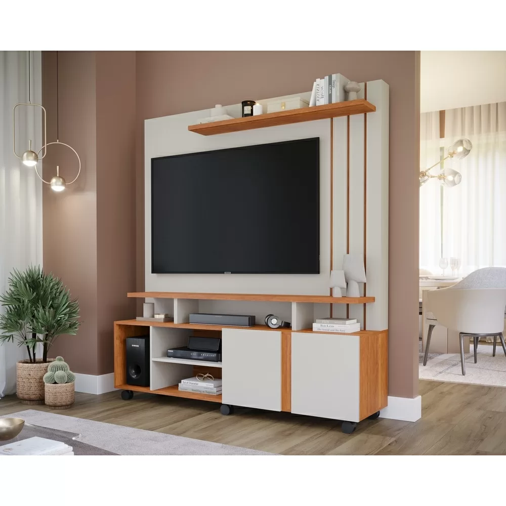 ESTANTE HOME 1.60M PARA TV ATE 46 VALENCIA OFF WHITE/CINAMOMO A182XL160XP40 PERMOBILI